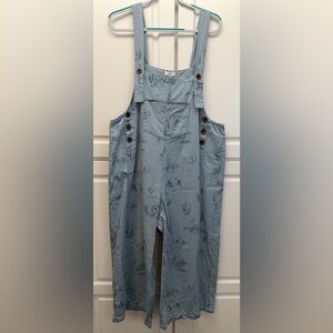 Easel Light Blue western print Denim Overalls with Button Accents